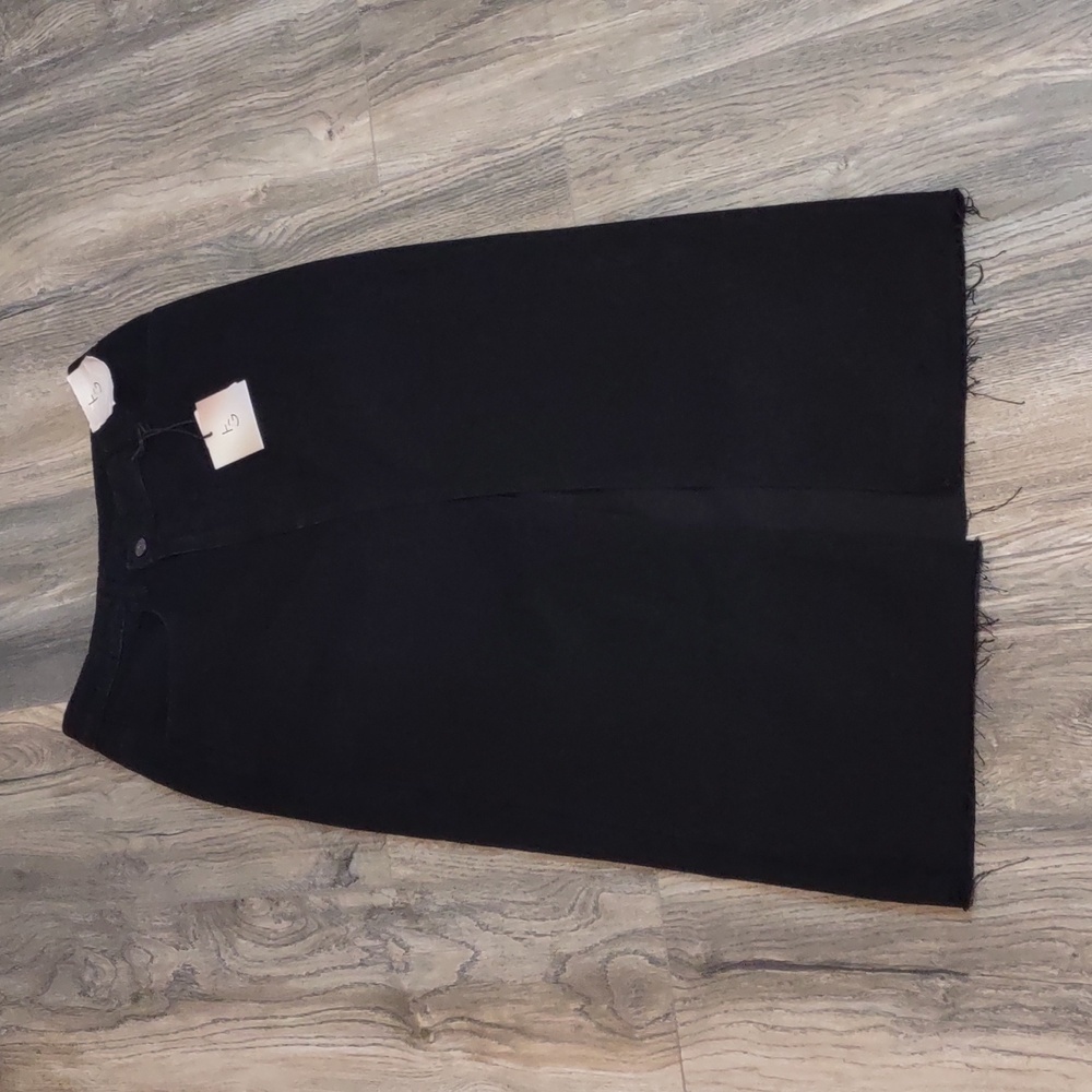 Happily Grey Black Denim Raw Hem Midi Skirt Sz 7/27